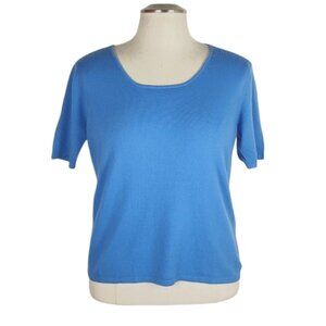 100% Cashmere ML Studio Vintage Short Sleeve Sweater Blue Size Large